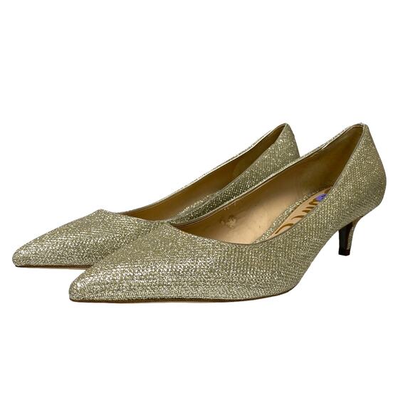 Sam Edelman Womens Size 8 Dori Gold Glitter Pointed Kitten Heel Pumps - Picture 1 of 9